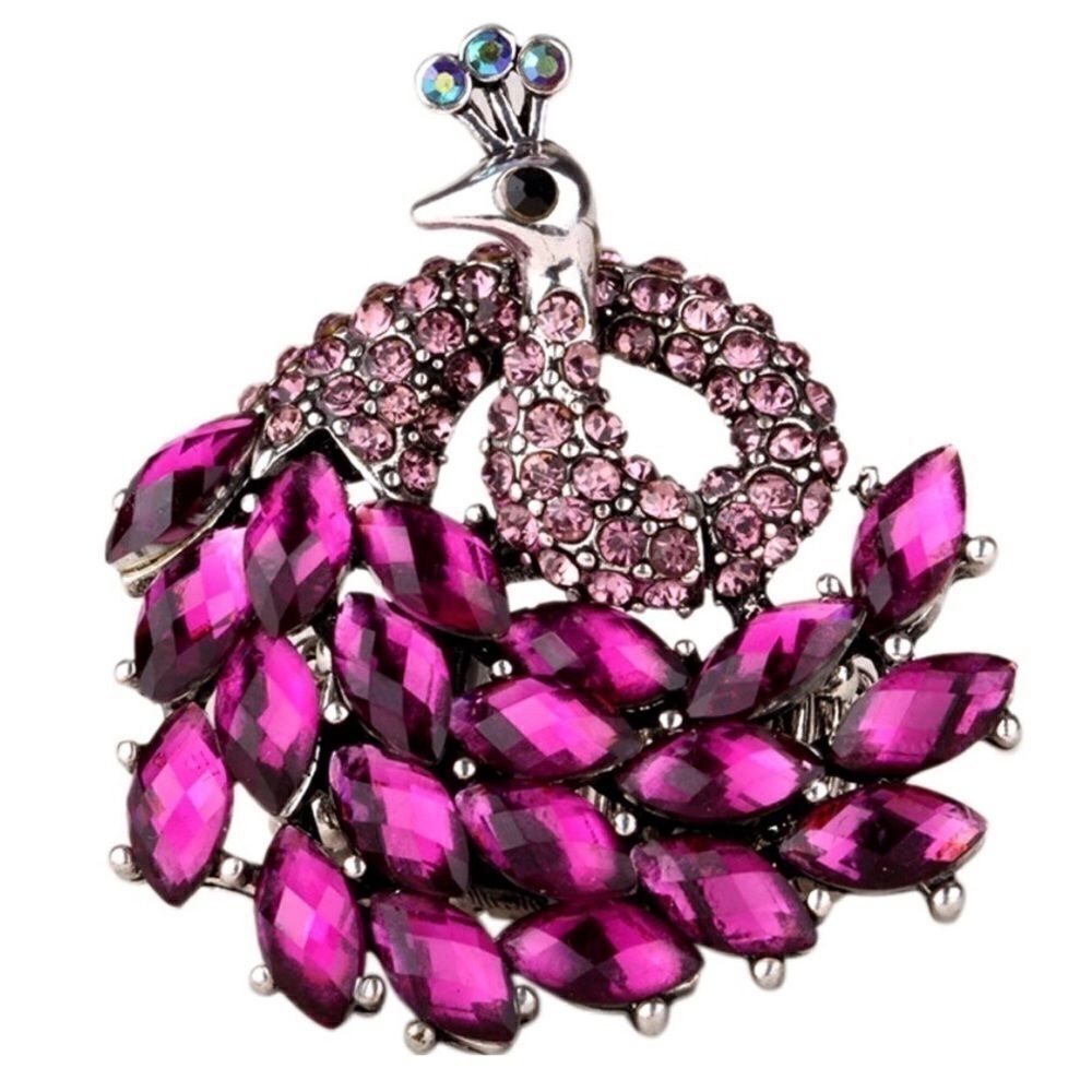 Antique Silver and Pink Sapphire Crystal Peacock Stretch Statement Ring